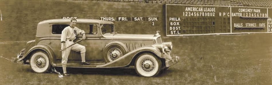 Billy Sullivan with his Pierce Arrow at Chicago White Sox Field - Comiskey Park (ca. 1932)